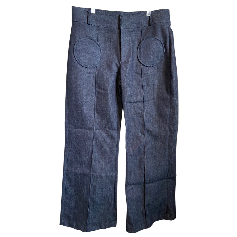 Destree Dark Wash Denim Wide Leg Trousers Circular Pockets Blue Size US 10
